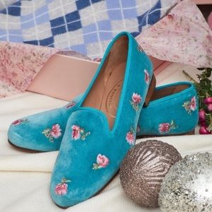 New in box 10 Stubbs and Wootton LoveShackFancy Loafers Blue Velvet Floral